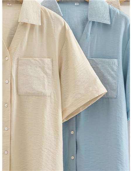 Conjunto camisa bolsillo rayas y pantalón palazzo