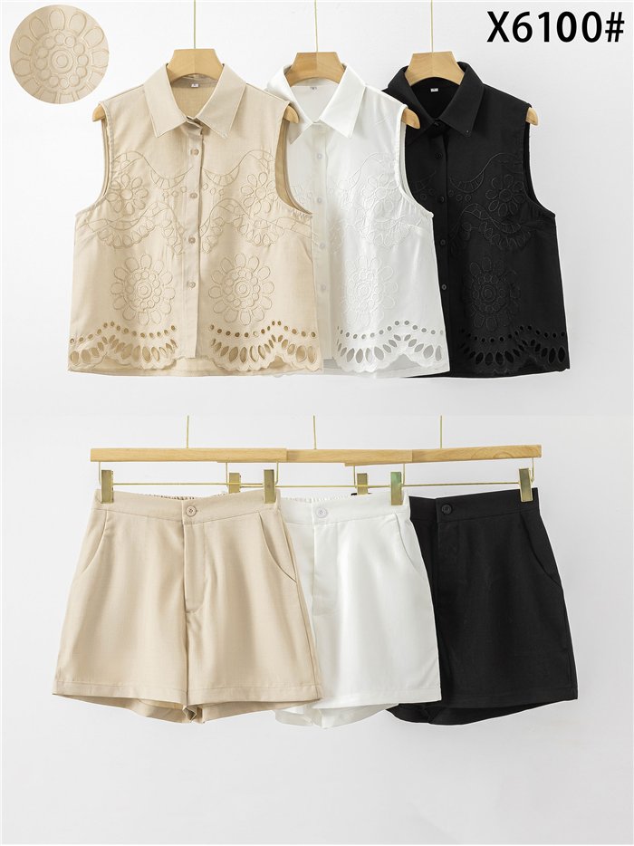 Conjunto camisa bordada sin mangas y short