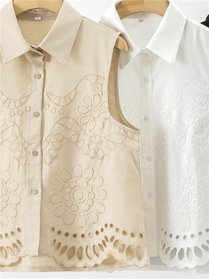 Conjunto camisa bordada sin mangas y short