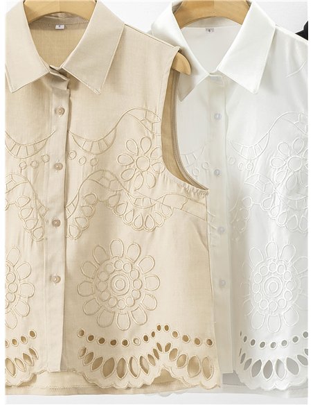 Conjunto camisa bordada sin mangas y short