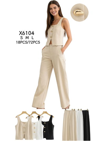 Conjunto chaleco con botones joya y pantalón recto 2