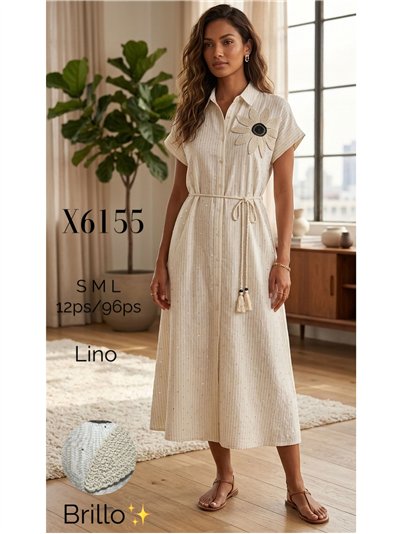 Vestido camisero con strass y flor de crochet 2