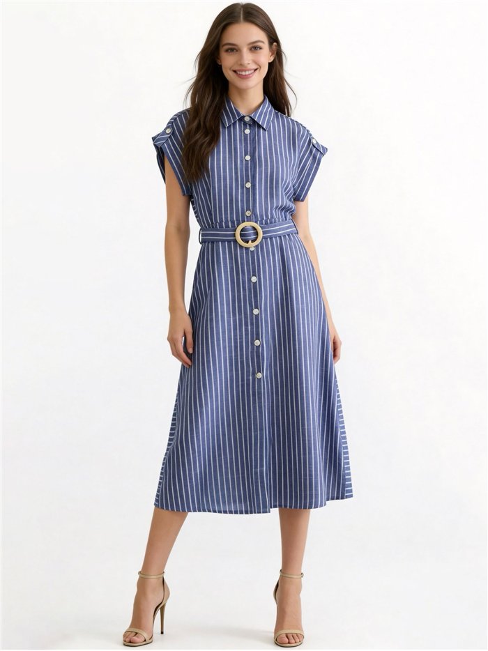 Vestido camisero rayas con cinturón