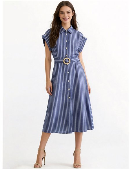 Vestido camisero rayas con cinturón