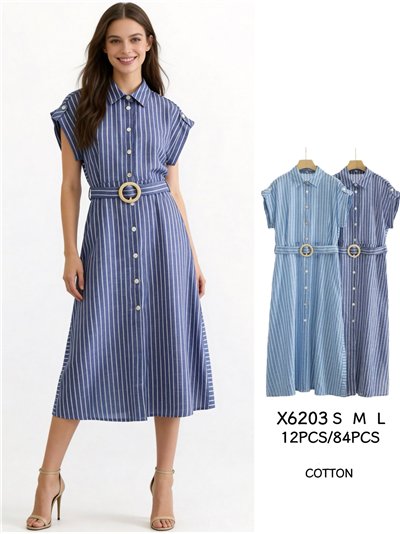 Vestido camisero rayas con cinturón 2