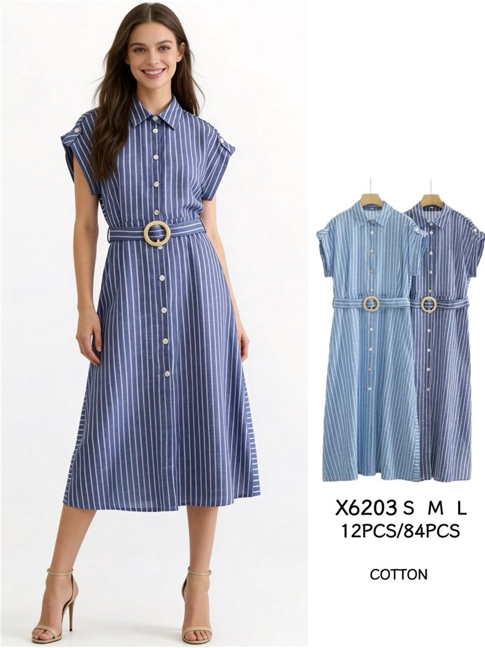 Vestido camisero rayas con cinturón