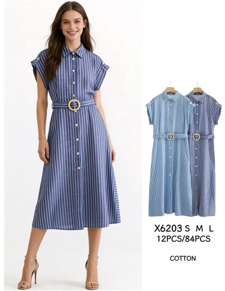 Vestido camisero rayas con cinturón