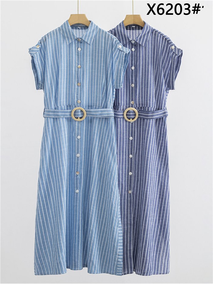 Vestido camisero rayas con cinturón