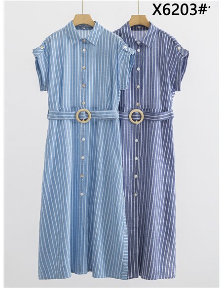 Vestido camisero rayas con cinturón