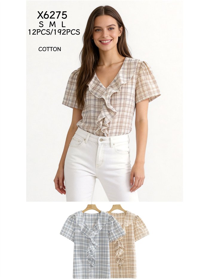 Blusa cuadros con volante