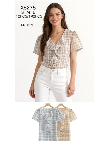 Blusa cuadros con volante