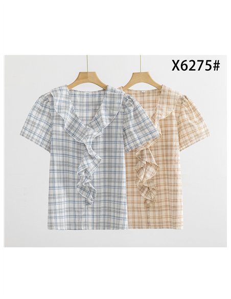 Blusa cuadros con volante