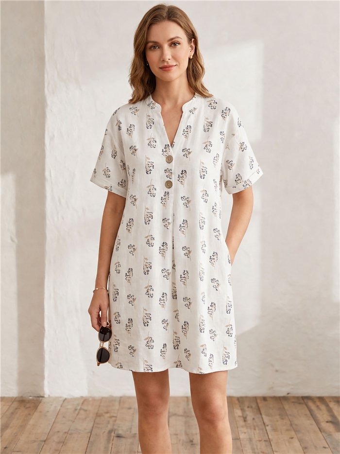 Vestido corto de lino estampado
