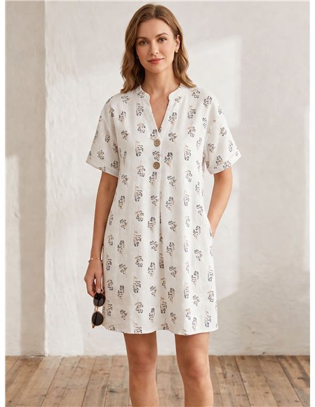 Vestido corto de lino estampado