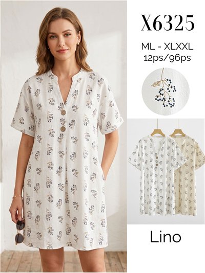 Vestido corto de lino estampado 2