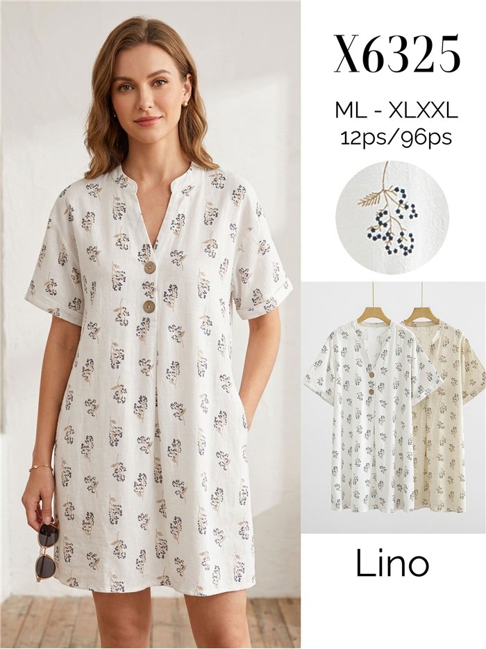 Vestido corto de lino estampado