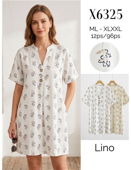 Vestido corto de lino estampado