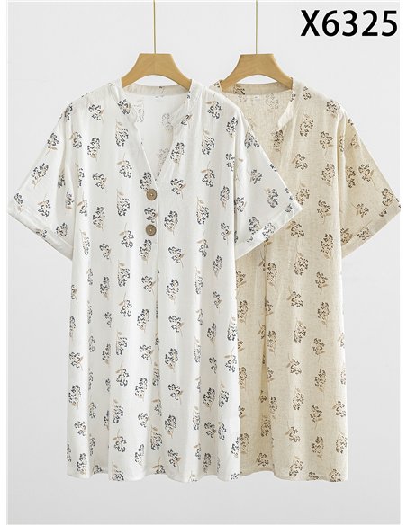 Vestido corto de lino estampado