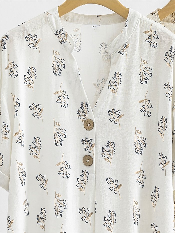 Vestido corto de lino estampado