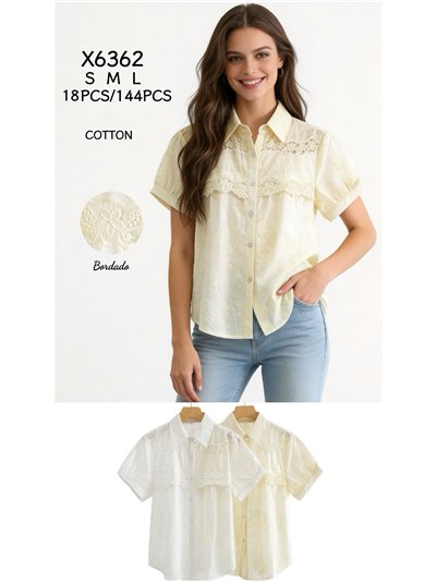 Camisa bordada con canesú de encaje 2