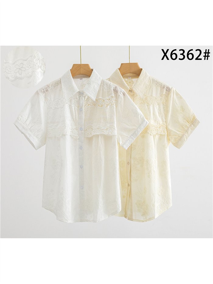 Camisa bordada con canesú de encaje