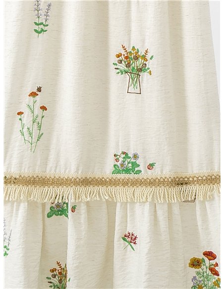 Vestido midi de tirantes con bordado floral y flecos