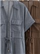 Vestido camisero midi efecto lino con bolsillos y cordón