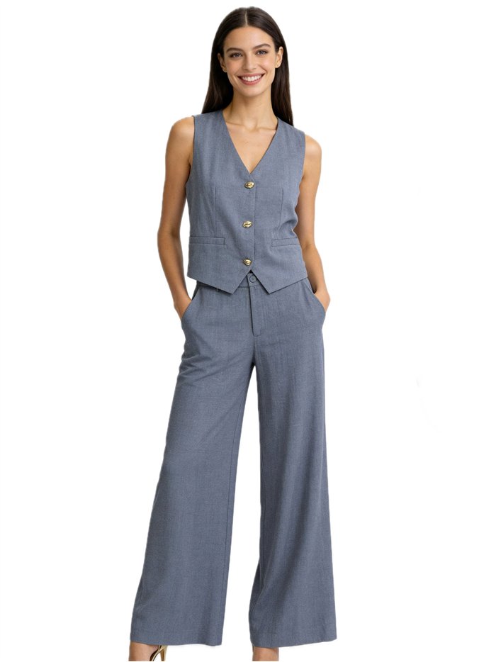 Conjunto de chaleco efecto lino y pantalón palazzo