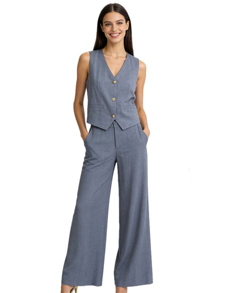 Conjunto de chaleco efecto lino y pantalón palazzo
