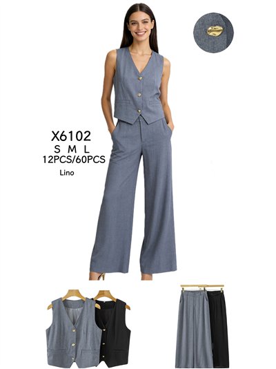 Conjunto de chaleco efecto lino y pantalón palazzo 2