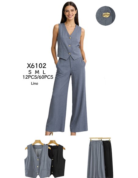 Conjunto de chaleco efecto lino y pantalón palazzo