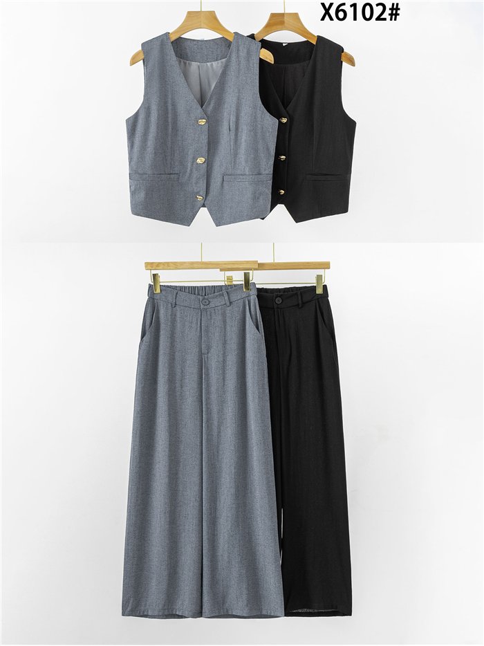 Conjunto de chaleco efecto lino y pantalón palazzo
