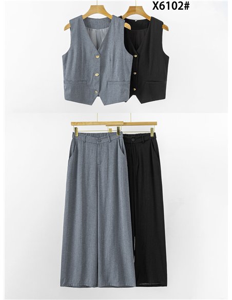 Conjunto de chaleco efecto lino y pantalón palazzo