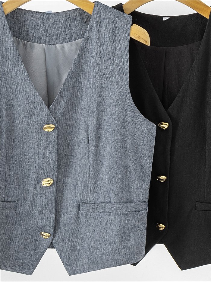 Conjunto de chaleco efecto lino y pantalón palazzo