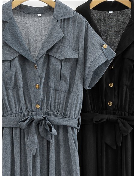 Vestido largo camisero con lazada y bolsillos