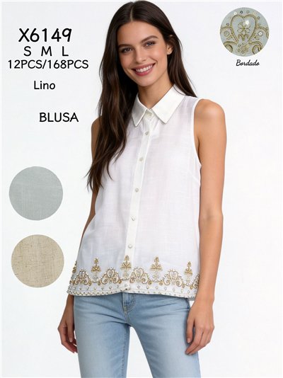 Camisa sin mangas de lino bordado con lentejuelas 2