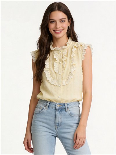 Sleeveless ruffle plumeti blouse