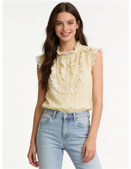 Sleeveless ruffle plumeti blouse