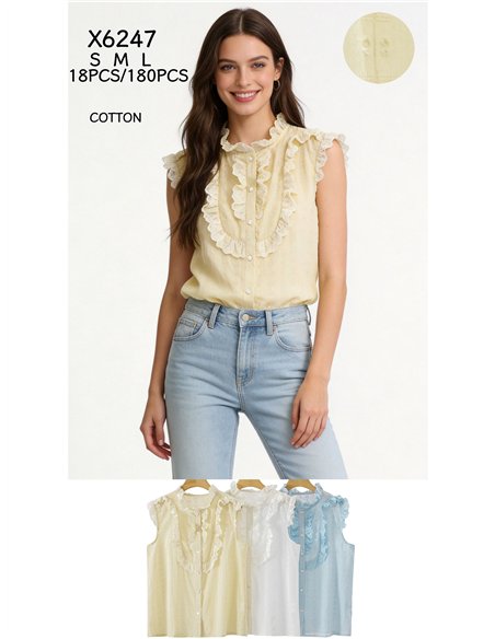 Sleeveless ruffle plumeti blouse