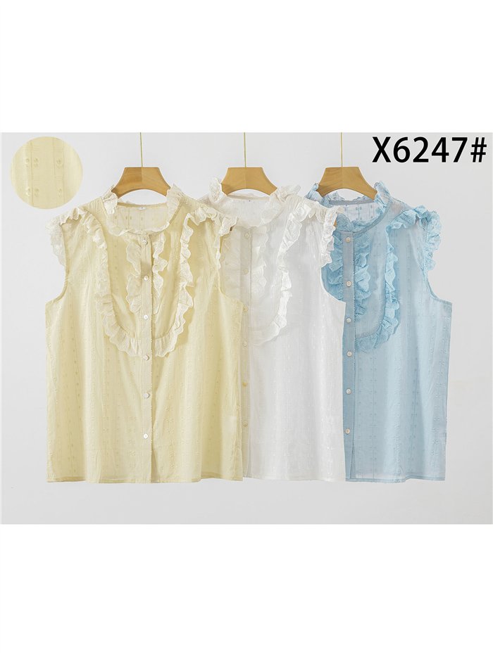 Sleeveless ruffle plumeti blouse