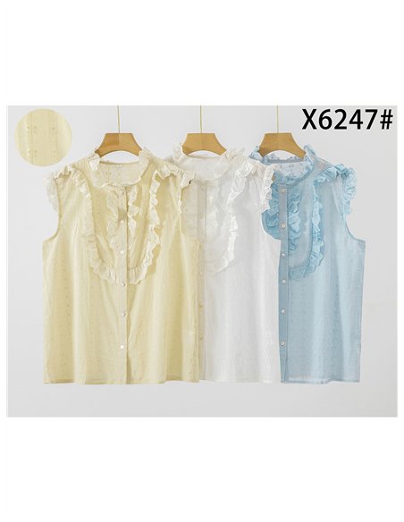 Sleeveless ruffle plumeti blouse