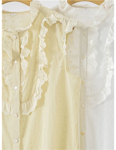 Sleeveless ruffle plumeti blouse