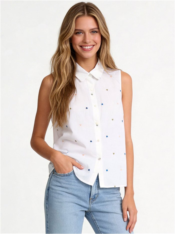 Camicia senza maniche con cuori ricamati