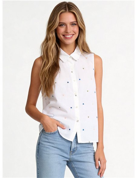 Camicia senza maniche con cuori ricamati