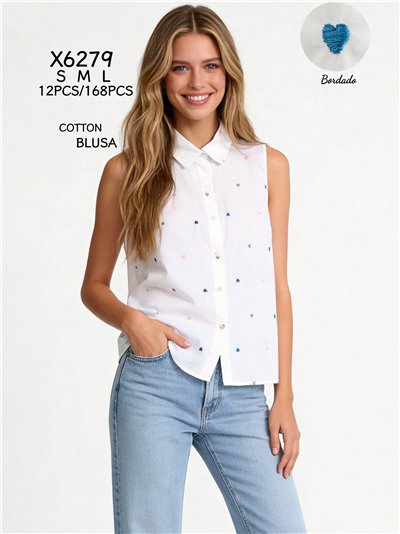 Camicia senza maniche con cuori ricamati 2