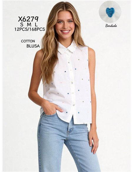 Camicia senza maniche con cuori ricamati