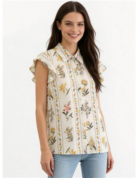 Geblümtes Hemd mit Rüschenärmeln