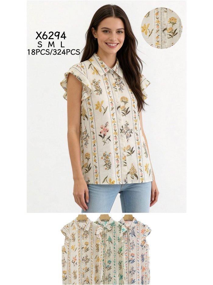 Geblümtes Hemd mit Rüschenärmeln