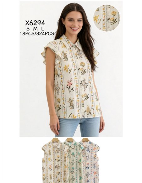 Geblümtes Hemd mit Rüschenärmeln