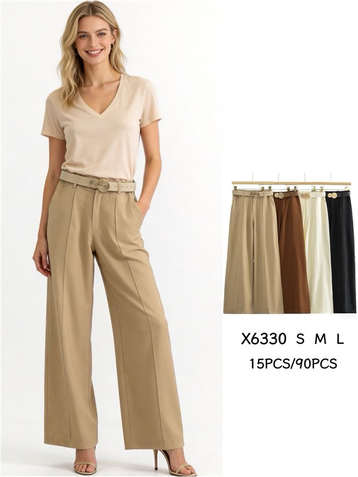 Pantalon à jambes larges avec ceinture